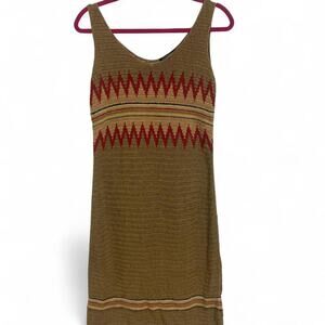 Ralph Lauren Exclusively Hand Knit Dress 100% Linen Brown and Red Size Medium
